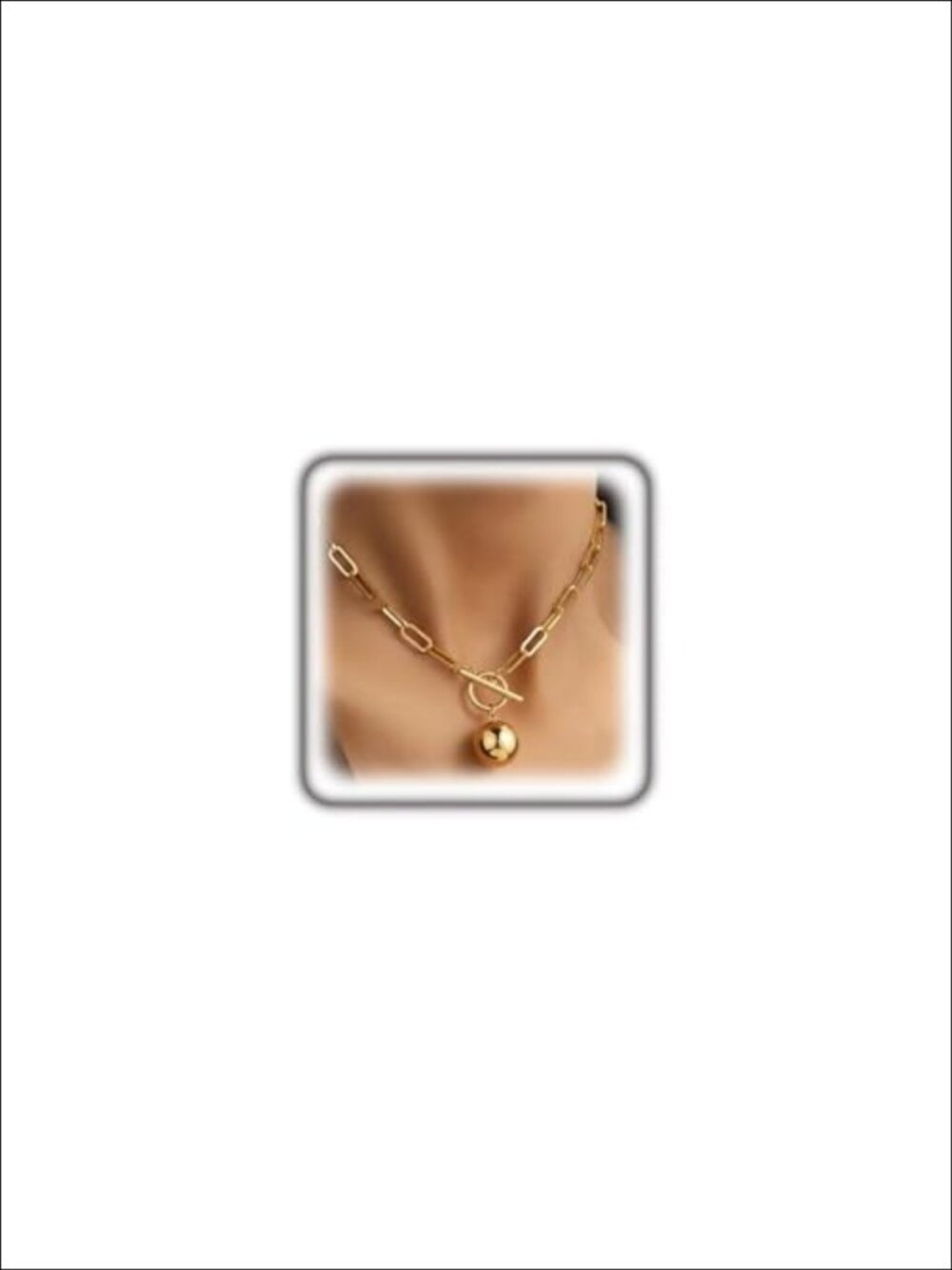 Chunky Gold Plated Paperclip Chain Necklace with Round Ball Pendant, Trendy